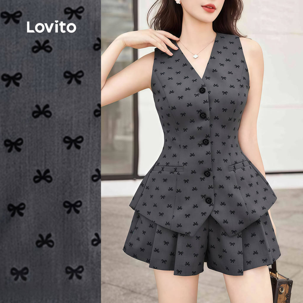Lovito เสื้อท็อปหรือกางเกงผีเสื้อสุดหรู สําหรับผู้หญิงในฤดูใบไม้ผลิ/ฤดูร้อน LK2ED780