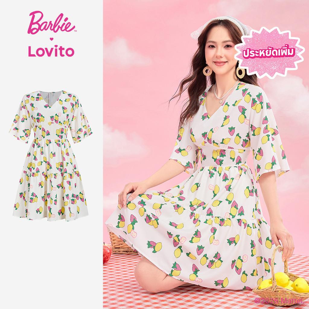 [Summer Sale] (New Arrival) Barbie™ X Lovito เดรสลำลองทรงเบบี้ดอลล์น่ารัก ลายดอกไม้ ชายระบาย สำหรับผู้หญิง เหมาะสำหรับฤดูใบไม้ผลิ/ฤดูร้อน DRBL4PAD020