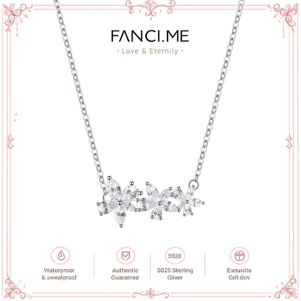 FANCIME "Wisteria Bouquet" สร้อยคอเงินสเตอร์ลิงบาร์ดอกไม้