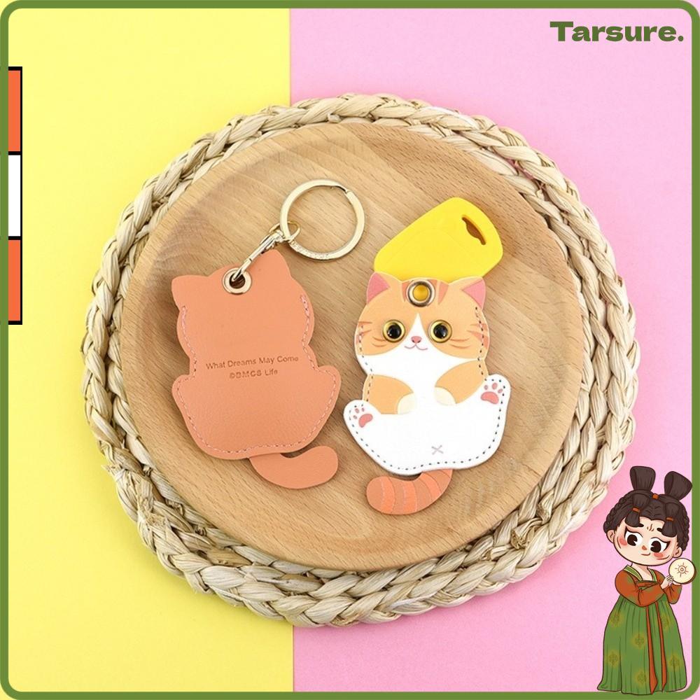 TARSURETH พวงกุญแจคิตตี้, วัสดุหนัง พวงกุญแจแมวดีไซน์ผ้าดิบ, ที่ใส่บัตรประจําตัวน่ารักที่สร้างสรรค์, พวงกุญแจรถ