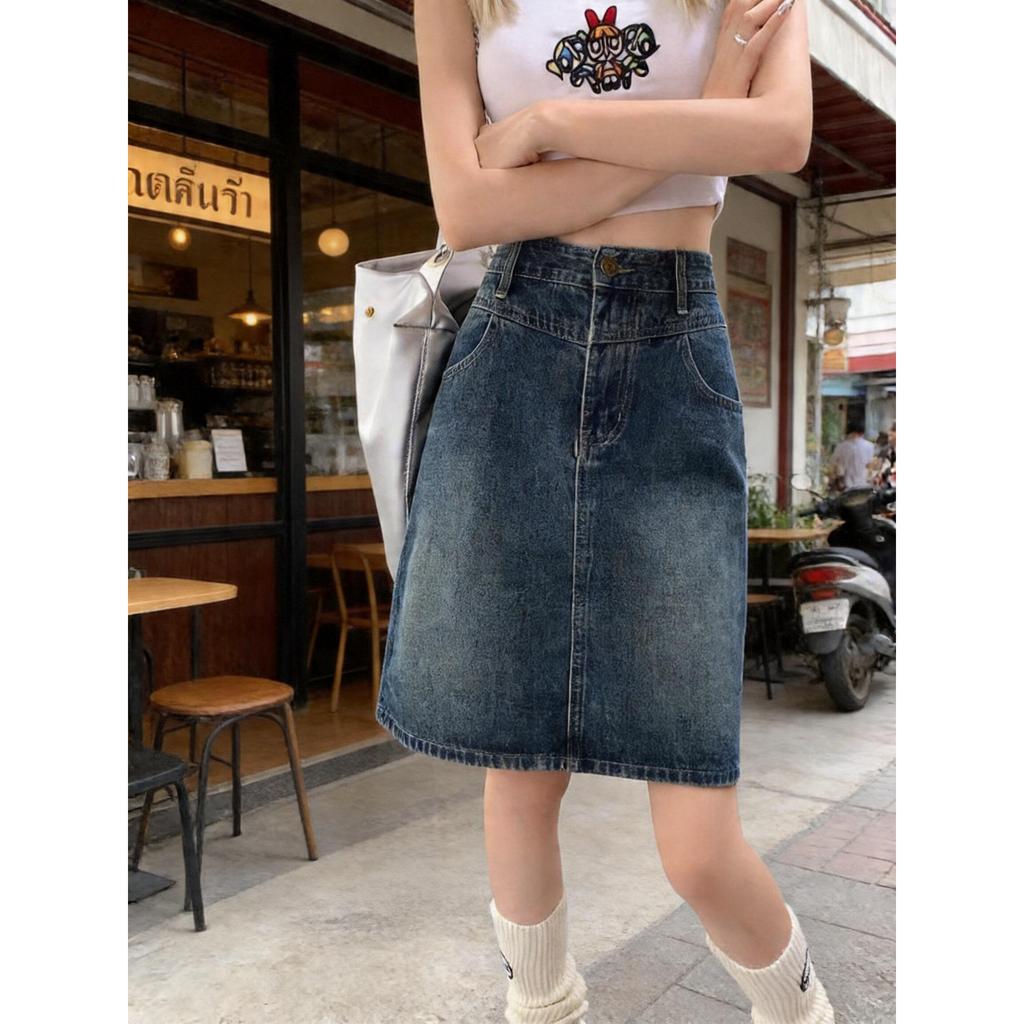 LASA🕶️✨กระโปรงยีนส์วินเทจทรงสั้น ผ้าอากาศถ่ายเทดี ฤดูร้อนใส่สบาย เอวสูงยืดรูปสวย