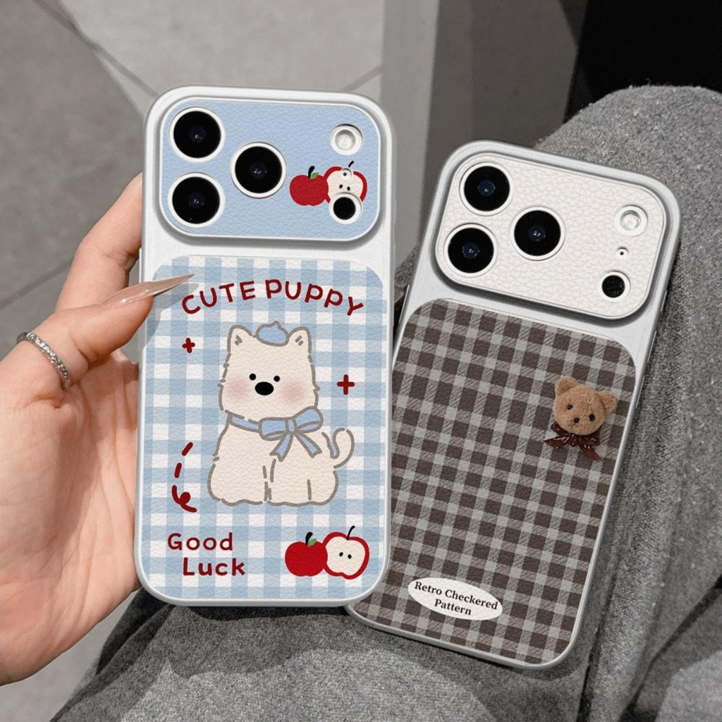 ลูกสุนัขน่ารัก วัสดุหนังแกะผสม เคส For iPhone 11 13 16 17 15 14 12 Pro Max เคสไอโฟน11 หรูหรา ฝุ่นนุ่มTPUโทรศัพท์ปกหลัง