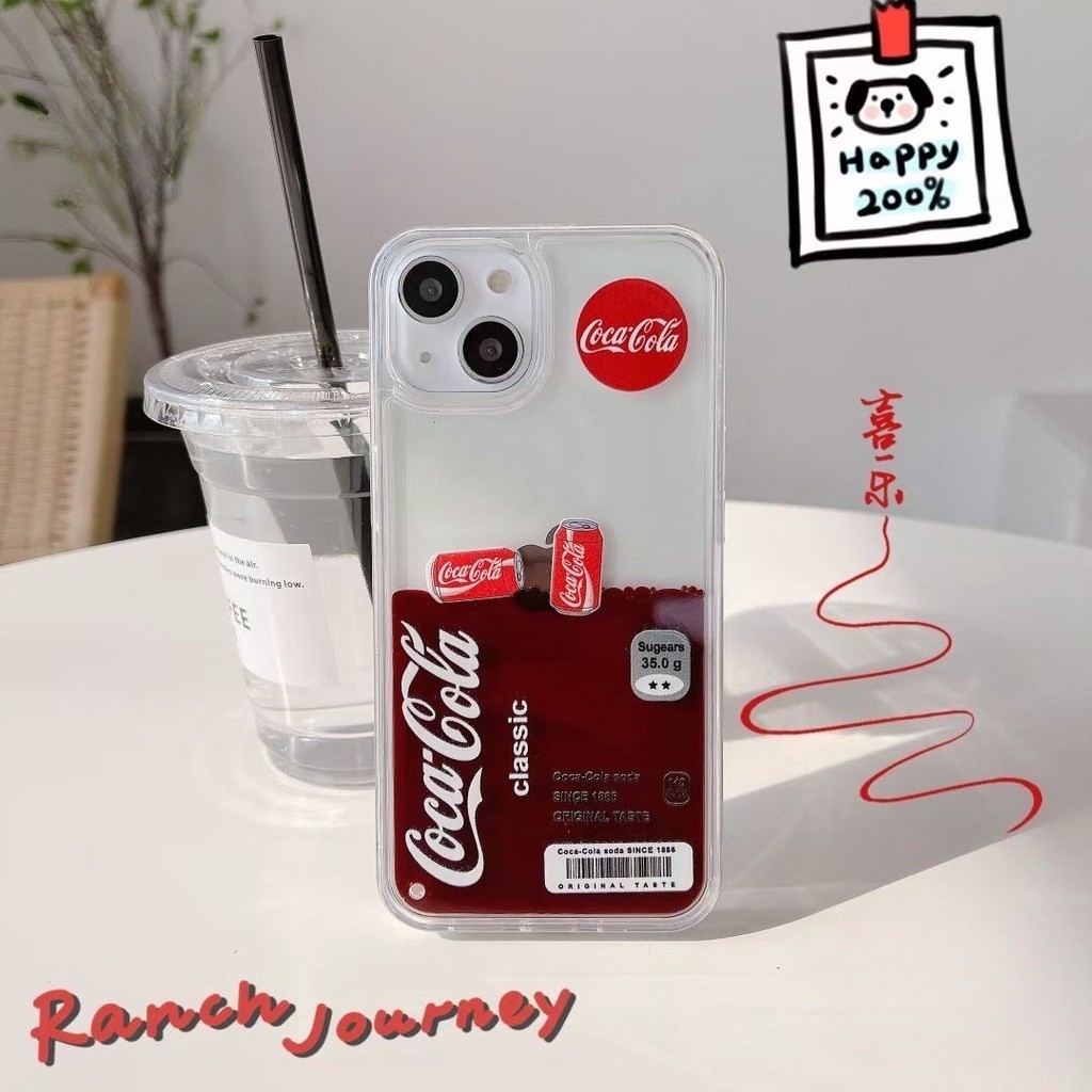 Creative Coca Cola Liquid ลอยอะคริลิคเคสโทรศัพท์/คลุมทั้งหมดปลอกกันกระแทกฝาครอบ สําหรับ iPhone 11 12 13 14 15 16 17 Pro Max