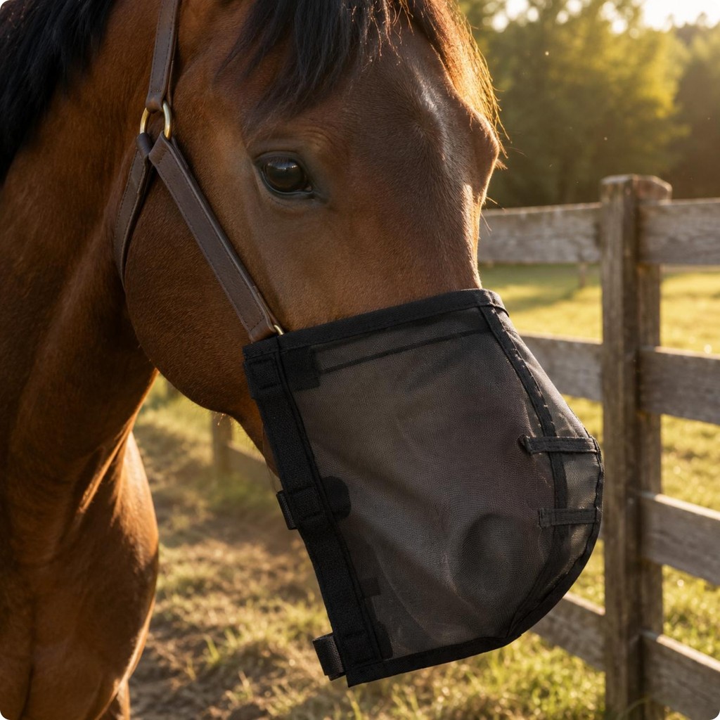 ตาข่าย Horse Muzzle Mask ระบายอากาศ Horse Nose Mask Equine Gear โครงสร้างน้ําหนักเบา