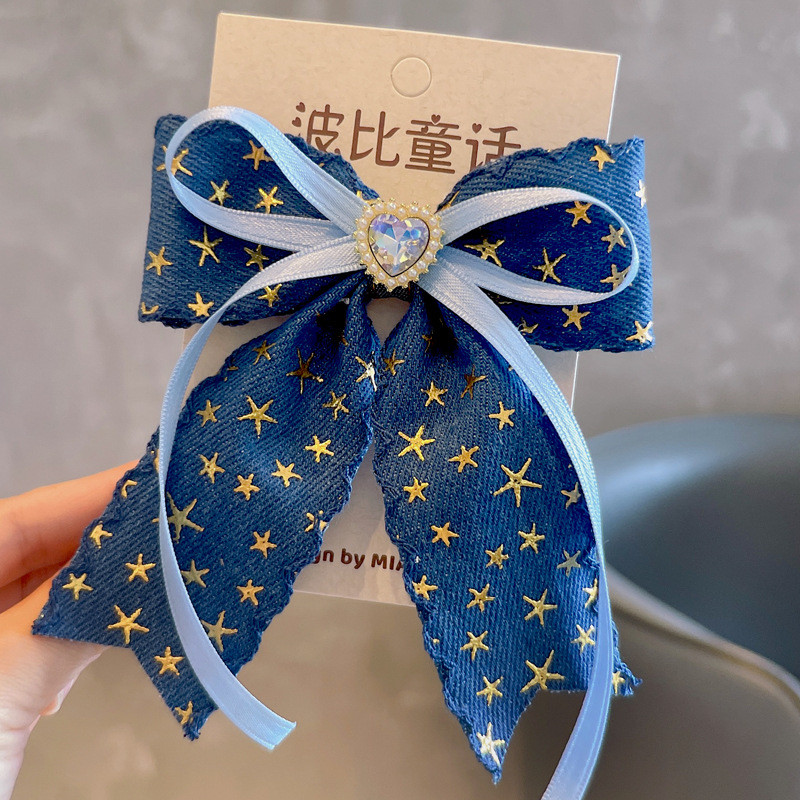 1 PC ใหม่น่ารักเจ้าหญิง Denim Bow หญิง Hairpins เด็ก Headwear กิ๊บติดผมอุปกรณ์เสริมผม