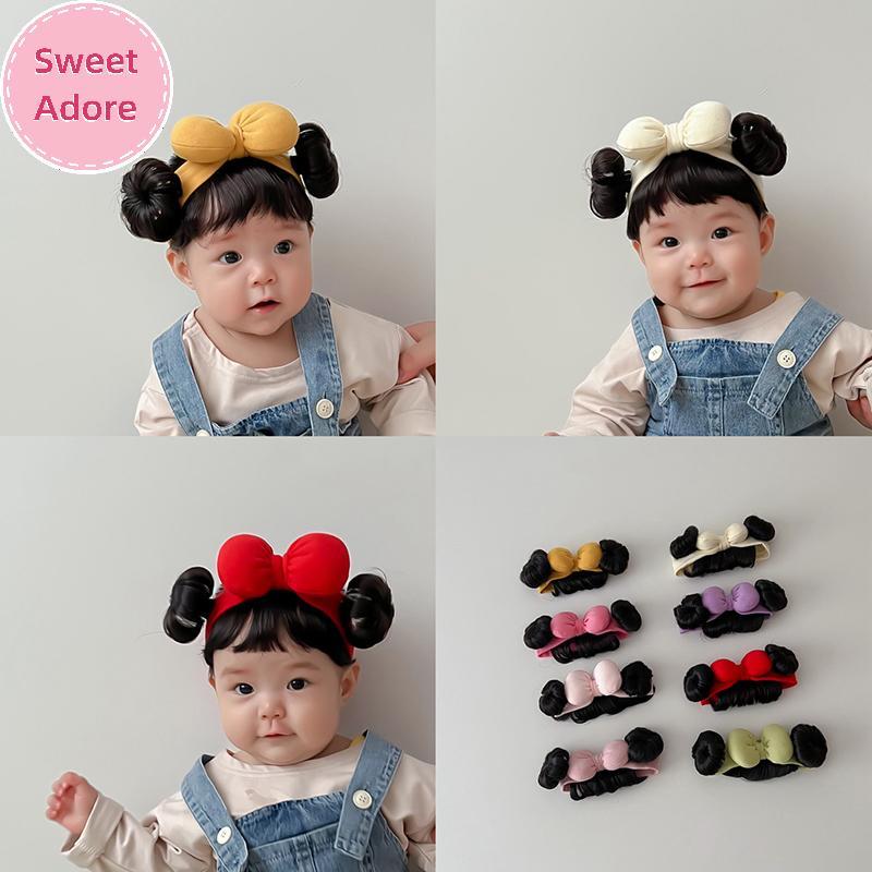 SWT แฟชั่นน่ารักเด็กทารกเด็กวิกผมเด็กสาวโบว์วิกผม Hairband ทารกแรกเกิดเด็กวัยหัดเดินวิกผมหมวก Hairpi