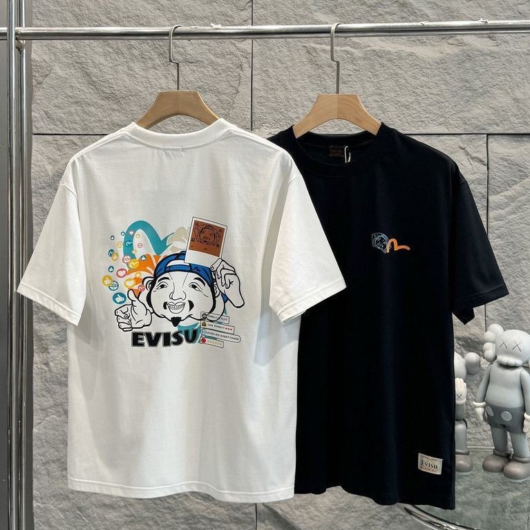 EVISU/God of Fortune 2026 เสื้อยืดแขนสั้นคอกลมสไตล์คู่ผู้ชายรอบคอ Slim-fit ฤดูใบไม้ผลิแฟชั่นหนา Impe