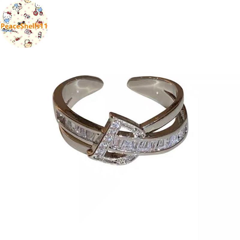 PeaceShells 2PCS ตัวอักษร D ปรับแหวนเงิน Niche High-end บุคลิกภาพหรูหราเปิด Index Finger แหวนแฟชั่นผ