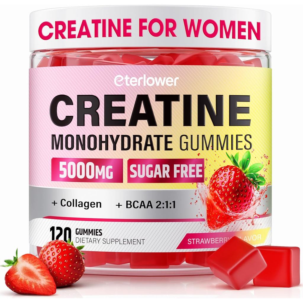 Creatine Gummies สําหรับผู้หญิง + คอลลาเจน + BCAAs, Sugar Free Creatine Monohydrate Gummies สําหรับ 