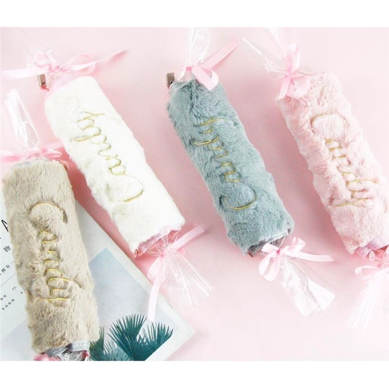 Little Fresh Girl Heart Creative Pencil Bag Storage Bag moko Candy Plush Shape Furry Pencil Bag