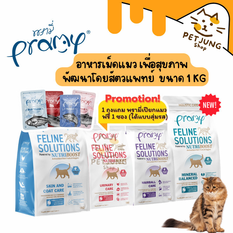 Pramy Feline Solutions พรามี่ แคร์ อาหารเม็ดแมว เพื่อสุขภาพ พัฒนาโดยสัตวแพทย์ ขนาด 1 KG