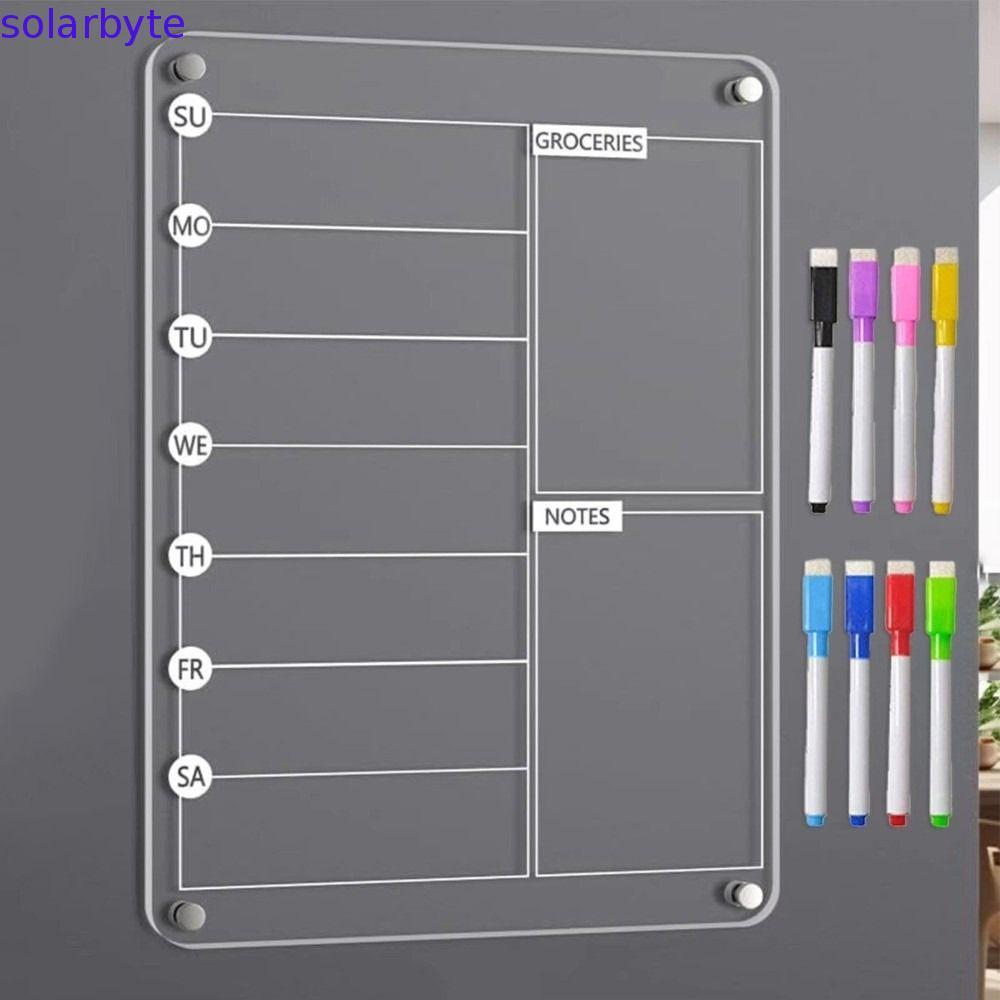 SOLARBYTE Magnetic Acrylic Weekly Planner, เหมาะสําหรับ 8 เครื่องหมายตู้เย็นปฏิทินรายสัปดาห์,แผ่นข้อ