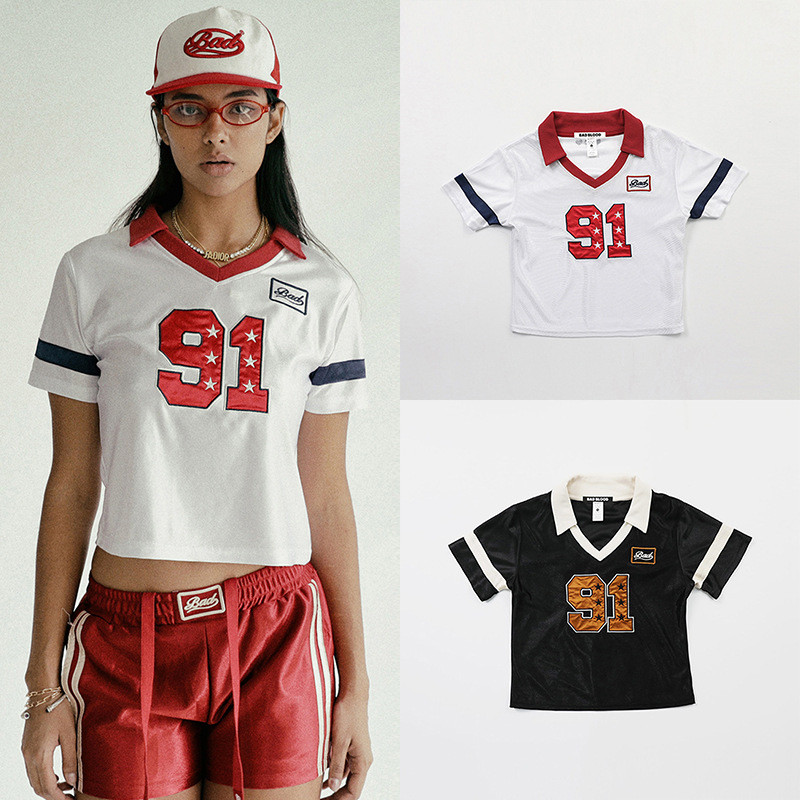 GDY8 badblood bcac Short jersey T Women's embroidered slim-fit turn-down collar sports top