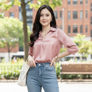 AVRIEL | Kemeja Wanita Satin Velvet Premium Lengan ¾ | Atasan Kemeja Kerja Casual Elegan Fit To XL