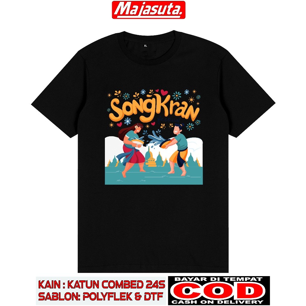เสื้อยืด THAILAND SOUVENIR D7.SONGKRAN FESTIVAL ประเทศไทย หวีผ้าฝ้าย