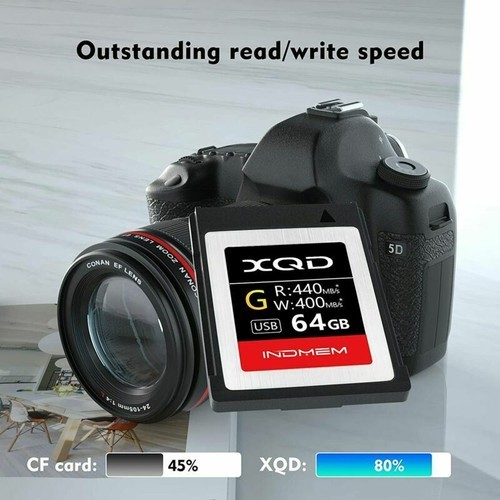 INDMEM 64GB XQD การ์ดหน่วยความจําแฟลช 5X Tough MLC 440MB/S รองรับ PCIe 2.0 USB 3.0