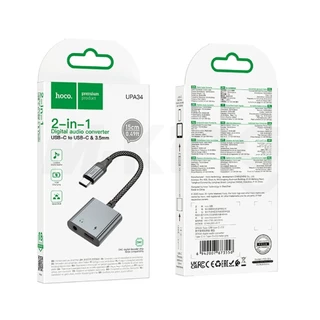 ตัวแปลงสัญญาณเสียง HOCO UPA34/UPA34A 2in1 Type-C เป็น Type-C/Jack 3.5mm AUX ยาว 15 ซม.