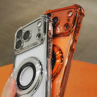 หรูหรากันกระแทกไฟฟ้าซีดีแบบยึดเคสโทรศัพท์แม่เหล็กโปร่งใส,เหมาะสําหรับiPhone 17/16/15/14/13/12/11 Pro Max Plus 17e Airเคสโทรศัพท์พร้อมขายึด,กันกระแทก
