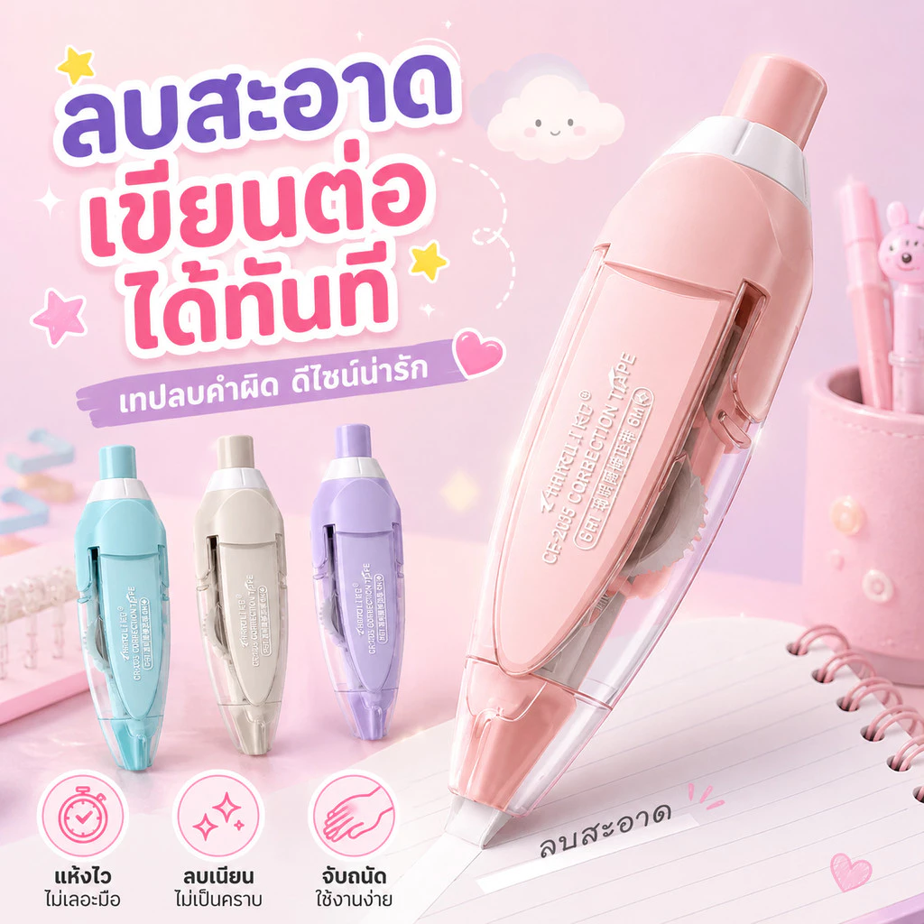 (ร้านคนไทย 100% ส่งไวจากไทย) เทปลบคําผิด ลายการ์ตูนน่ารัก ขนาดเทปกว้าง 5 มม. เทปยาว 6 มA00092
