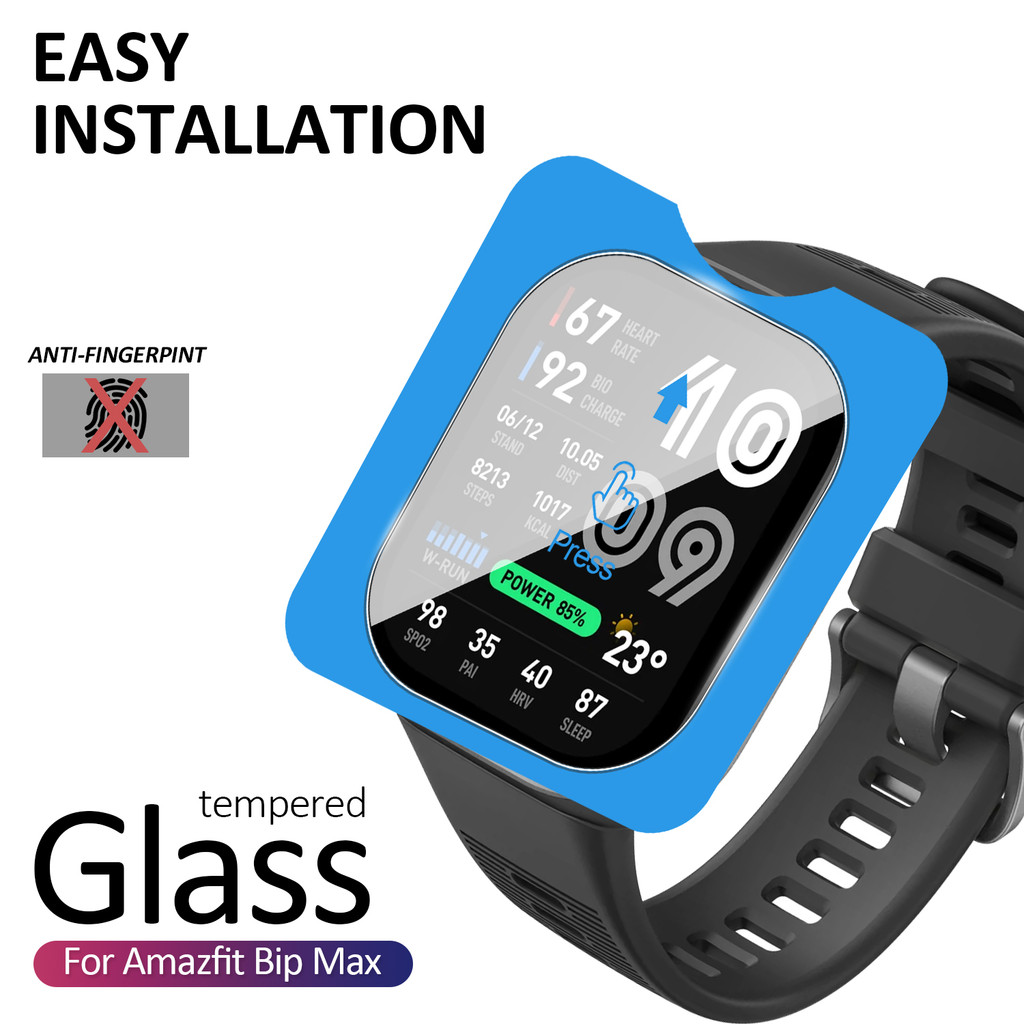 สําหรับ Amazfit Bip Max กระจกนิรภัยป้องกันหน้าจอติดตั้งง่าย Auto Alignment Kit Anti ลายนิ้วมือ HD Clear Film
