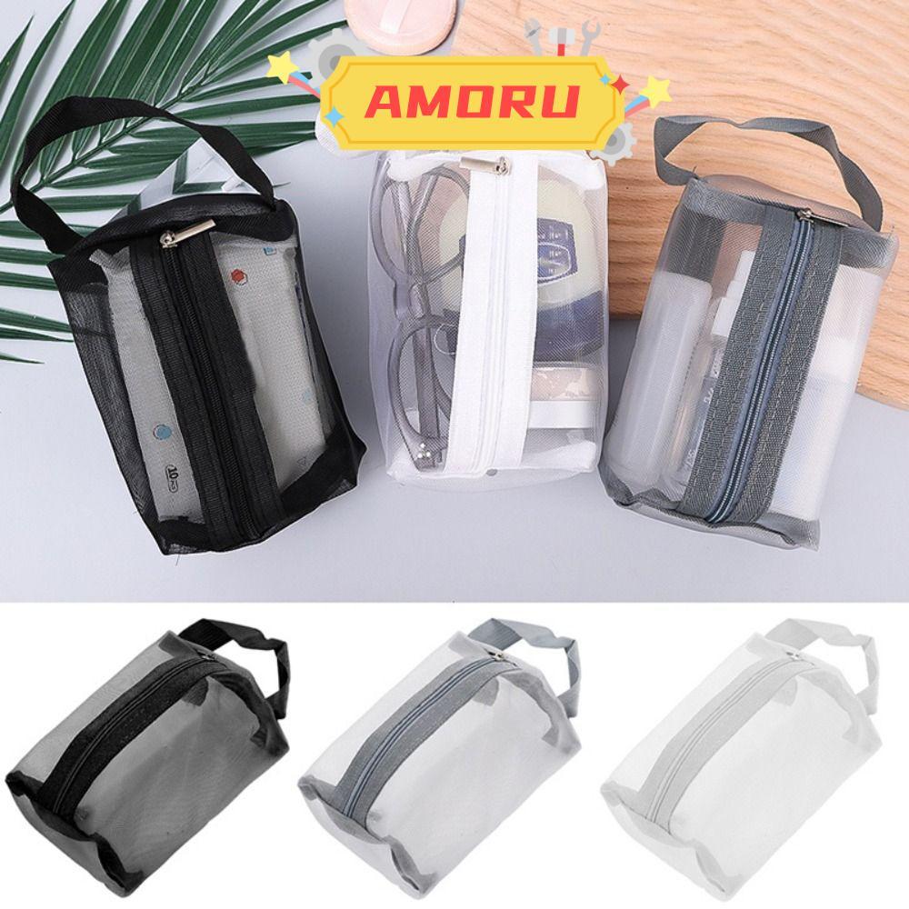 AMOR12U7 กระเป๋าใส่เหรียญซิปขนาดเล็ก,น้ําหนักเบา Mini Wash Bag Square Mesh Storage Pouch,ความจุขนาดใ