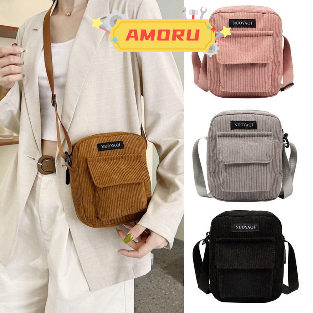 AMOR12U7 กระเป๋าสะพายไหล่ผู้หญิง Corduroy Outdoor Tote