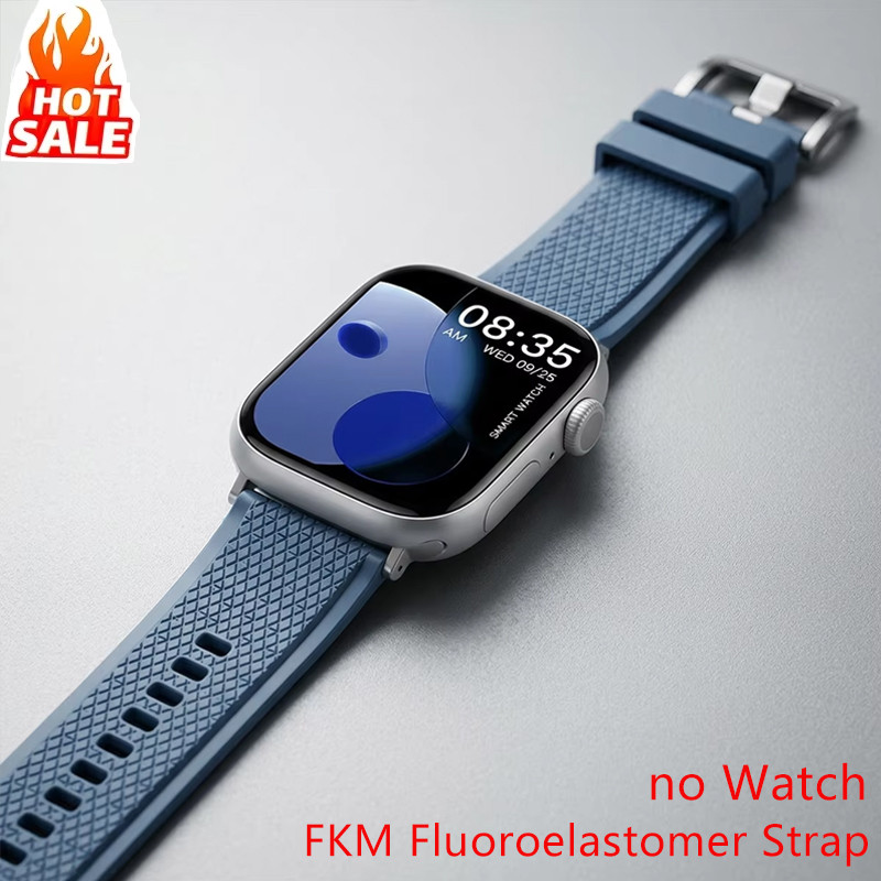 FKM Fluoroelastomer สายยางสําหรับ Apple Watch Series 11/10 46 มม.42 มม.Ultra 3/2/1 49/45/44/40/41 มม.38 มม.Series 9 8 7 6 SE2 5 4 3