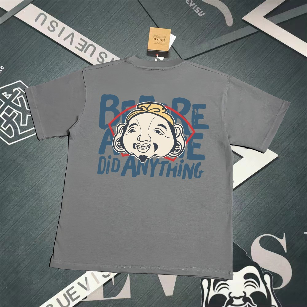 EVISU/God of Fortune 2026 คลาสสิกรอบคอแขนสั้นเสื้อยืดผู้ชายผู้หญิงสไตล์ขายร้อนสไตล์ Street สวมใส่ Or