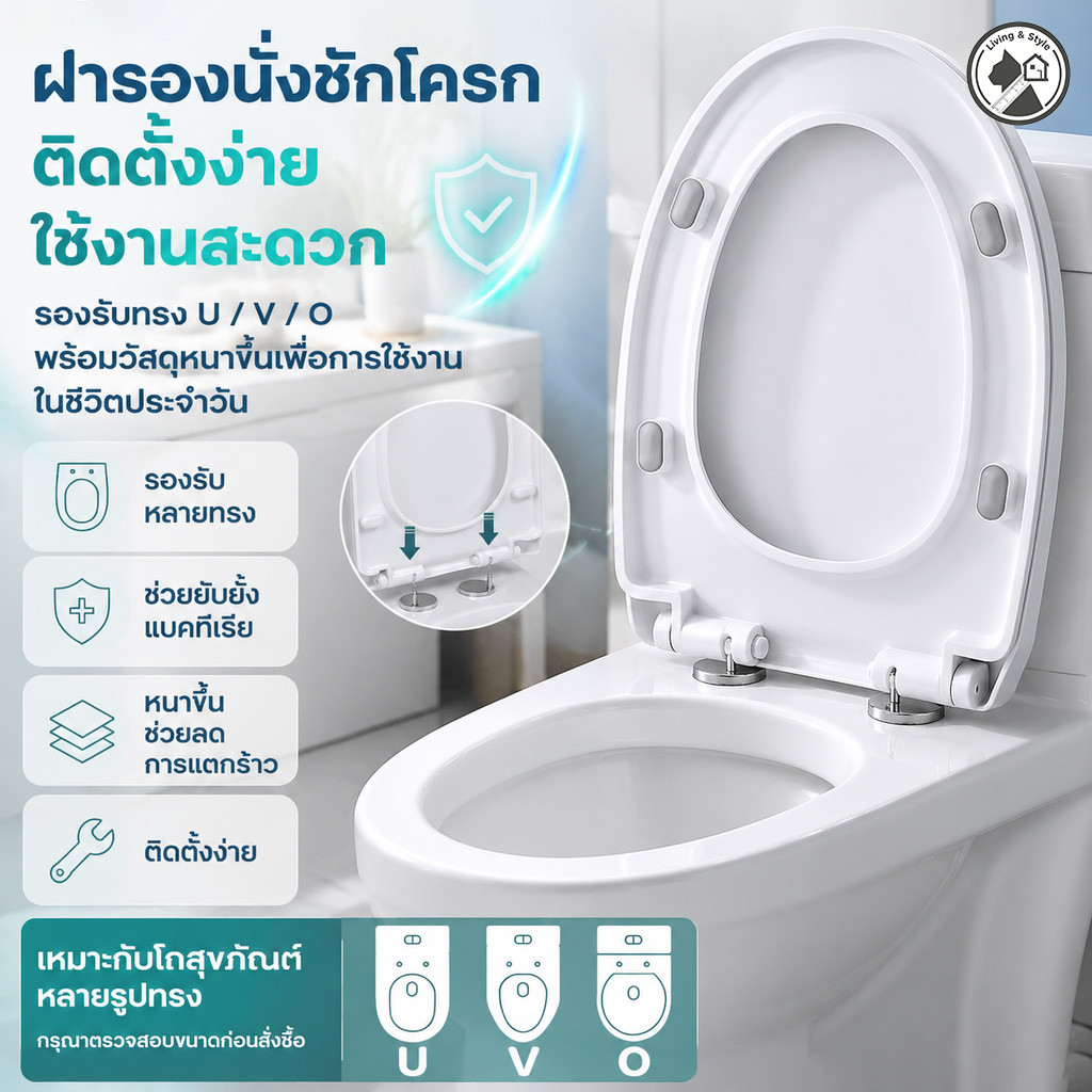 COD ฝารองนั่งชักโครก ใช้ได้ทุกรุ่น ทรงU/V/Oยับยั้งแบคทีเรีย เพิ่มความหนาป้องกันการแตกหัก ติดตั้งง่าย