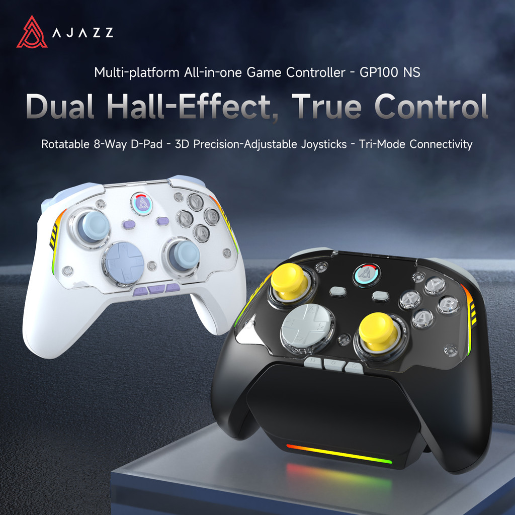 AJAZZ GP100NS คอนโทรลเลอร์เกมแบบมีสายสามโหมด/2.4G/บลูทูธ 1000Hz อัตราการรายงาน, เข้ากันได้กับสวิตช์แ