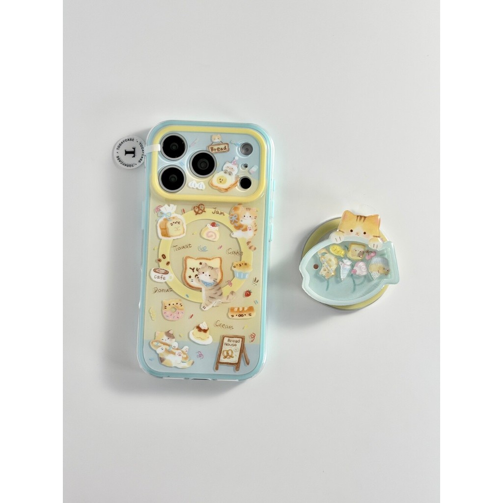 2-in-1 เคสโทรศัพท์ Cat Bakery House Double Layer ขาตั้งแม่เหล็กที่ถอดออกได้กันกระแทกสไตล์น่ารักสําหรับ iPhone 17 Pro Max 16 Pro Max 15 Pro Max 14 Pro Max