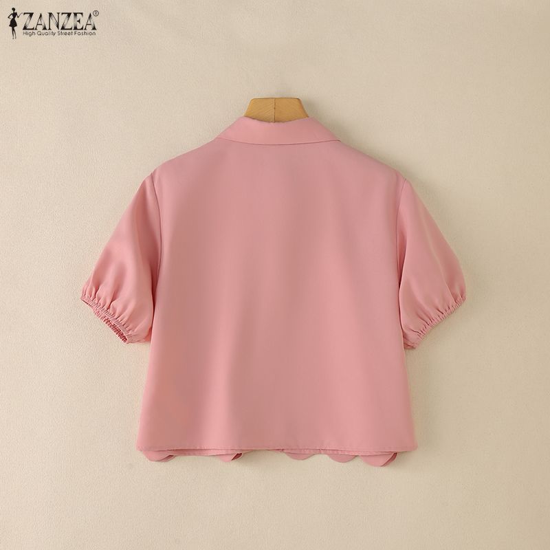 ZANZEA เสื้อผ้าผู้หญิงแฟชั่นลําลองเกาหลี Turn-down Collar แขนสั้น Heart 3D ดอกไม้ตกแต่งเสื้อ — صورة 8