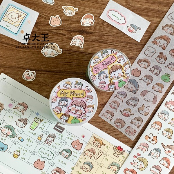 [คอลเลกชันจํานวนจํากัด] Zhuo Dawang Tape Die Cut Azhu Scribble Pencil Small Expression Washi Writing