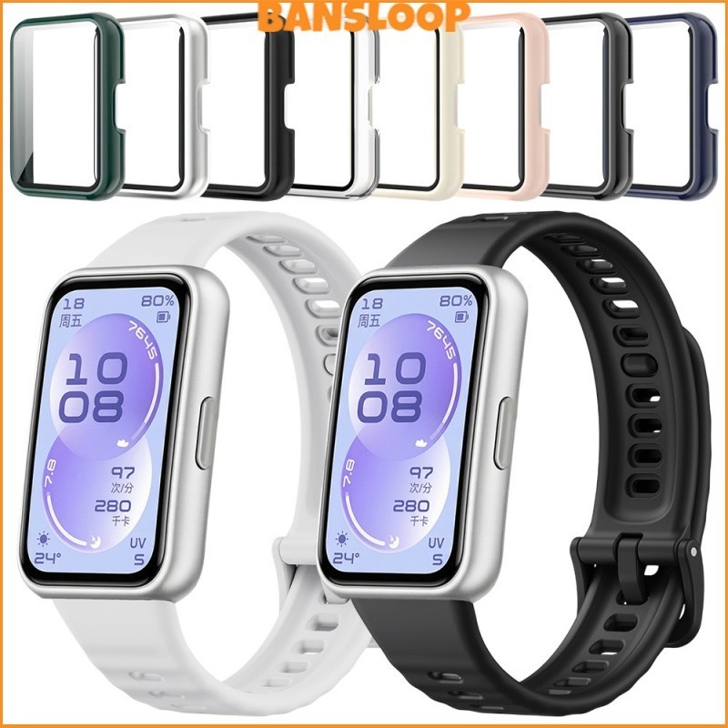 กรณีซิลิโคนสายรัด PC for Huawei Band 11/11 Pro สายยางอ่อนสายรัดข้อมือปรับได้สายรัดข้อมือป้องกันหน้าจอฝากกรอบกันชน