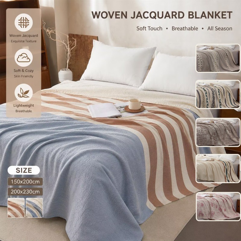 Jacquard ย้อมด้าย ผ้าก๊อซ ผ้าห่ม ผ้าฝ้าย 100% INS ญี่ปุ่น Luxury Blanket 150*200 ซม.200*230 ซม. 5ฟุต