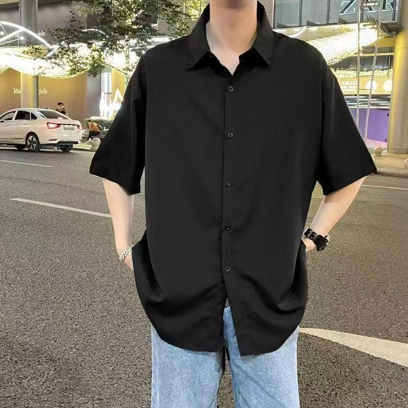 ผ้าไหมน้ําแข็งขนาดใหญ่ Non-Iron เสื้อผู้ชายแขนสั้นฤดูร้อน Plus ไขมันขนาดใหญ่พิเศษผู้ชายสีทึบ Breatha
