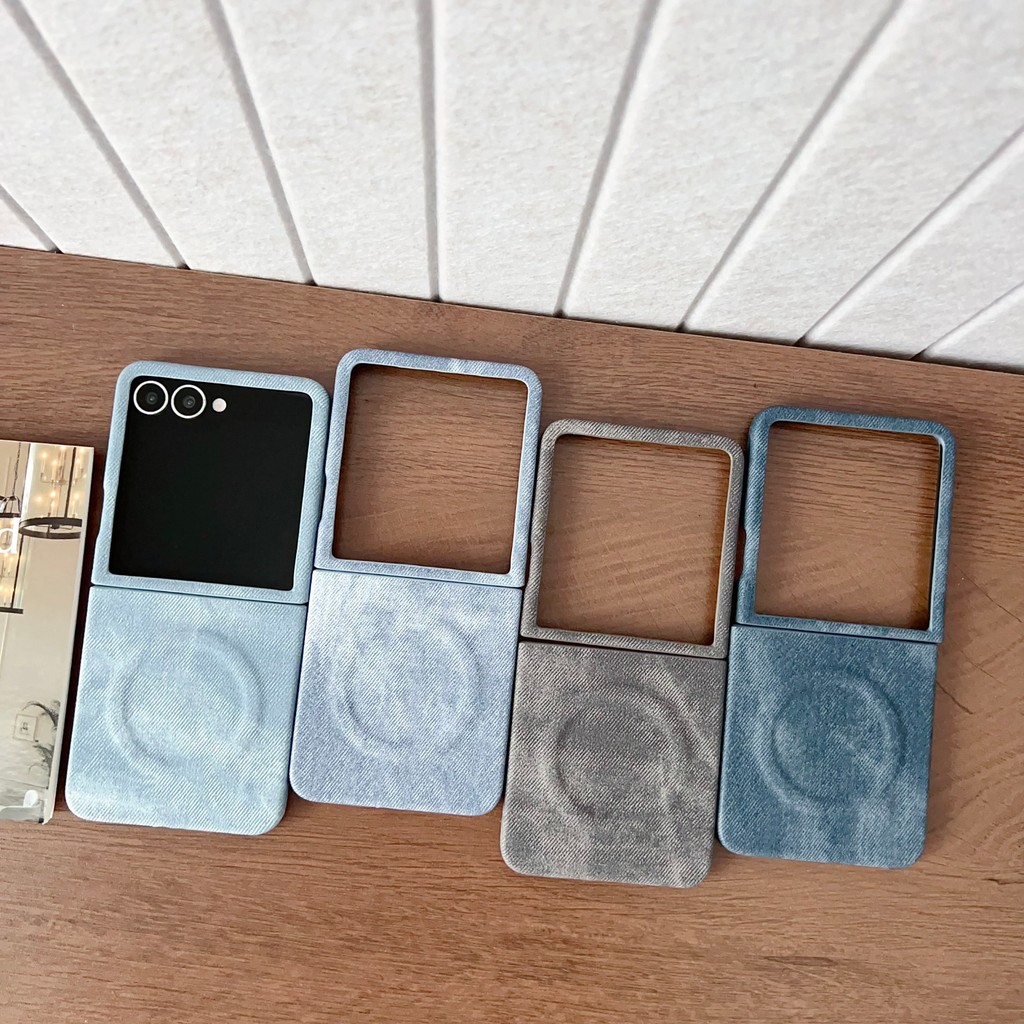 ซองหนังพลิก Denim หนัง PU เคสโทรศัพท์แม่เหล็กสําหรับ Samsung Z Flip 7 6 5