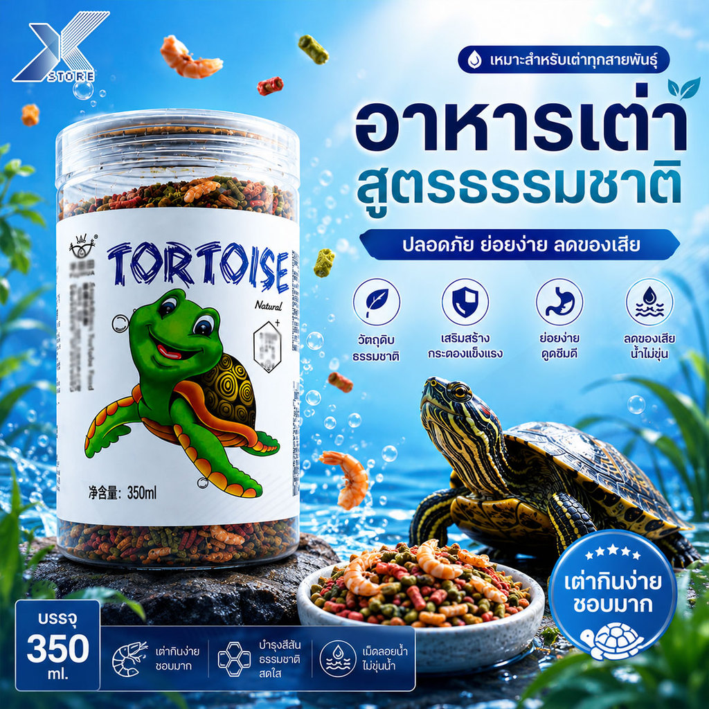 Xstore อาหารเต่าสูตรธรรมชาติ ปลอดภัย ย่อยง่าย ลดของเสีย เหมาะสำหรับเลี้ยงทุกวัน