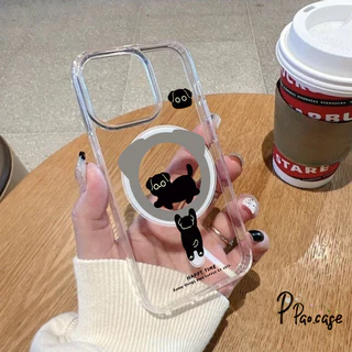 สำหรับiPhone 17 13 15 11 AIR 16 12 14 Pro Max XR 7 16 15 8 14 Plus เคสแม่เหล็ก ลายแมวดำน่ารัก หลากสี สไตล์ฮิต คู่รัก