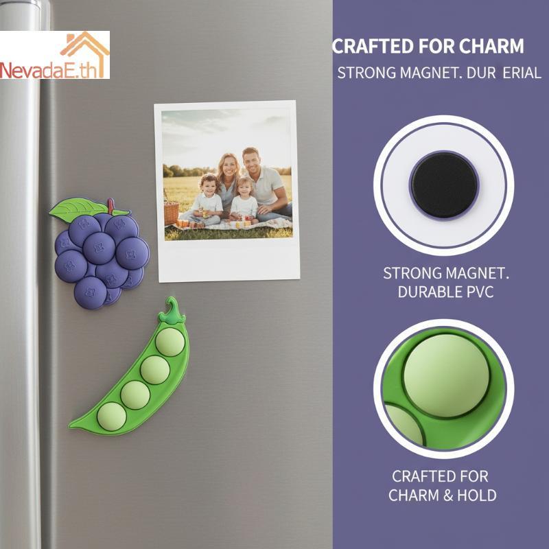 ND Grape Peas แม่เหล็กติดตู้เย็น 3D อะคริลิค Stier สร้างสรรค์น่ารักตู้เย็นตกแต่งสําหรับ Home Kitchen