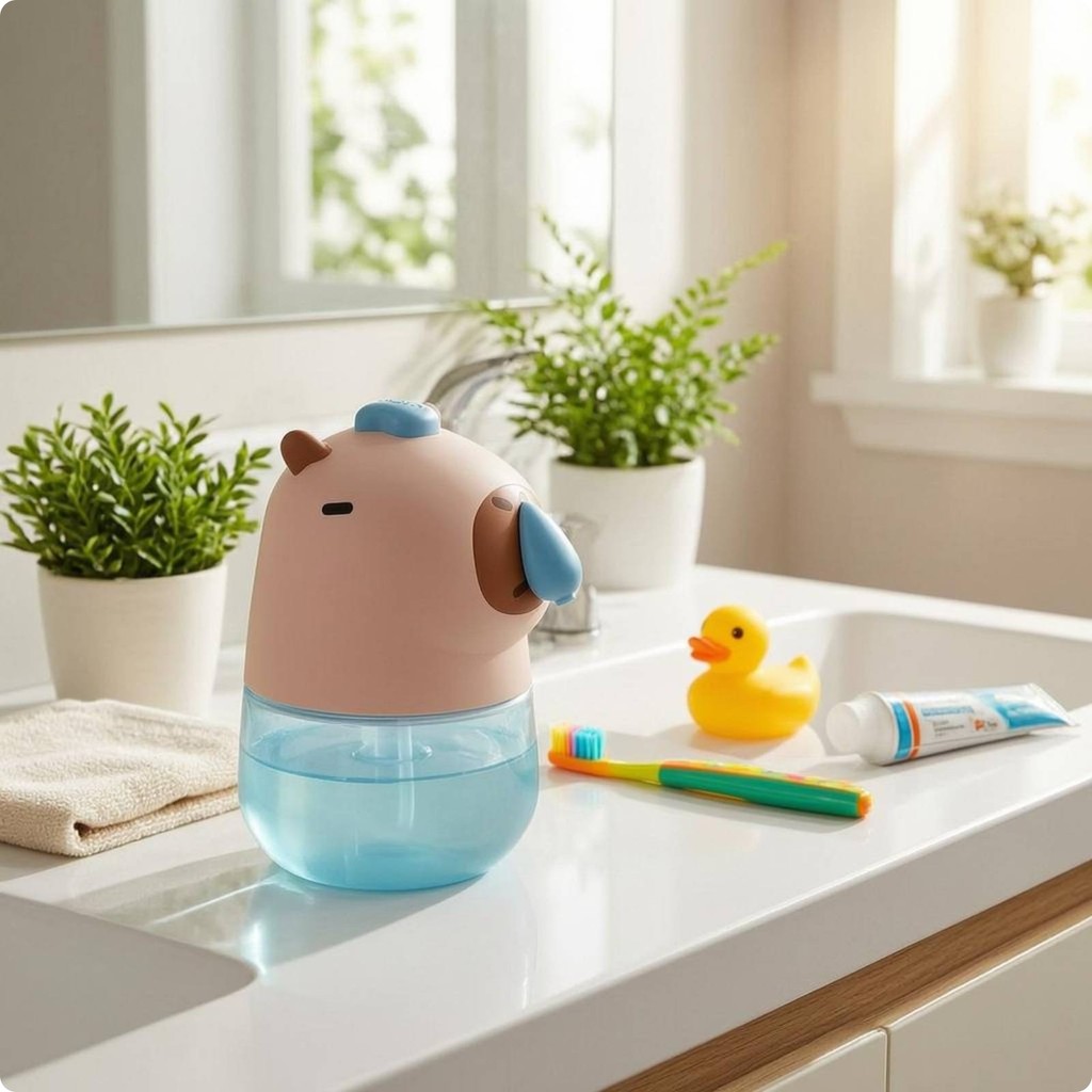 เครื่องจ่ายสบู่ฟองอัตโนมัติ 15 วินาทีนับถอยหลัง Capybara ตู้ทําสบู่อุปกรณ์ห้องน้ําอ่างเก็บน้ําโปร่งใส