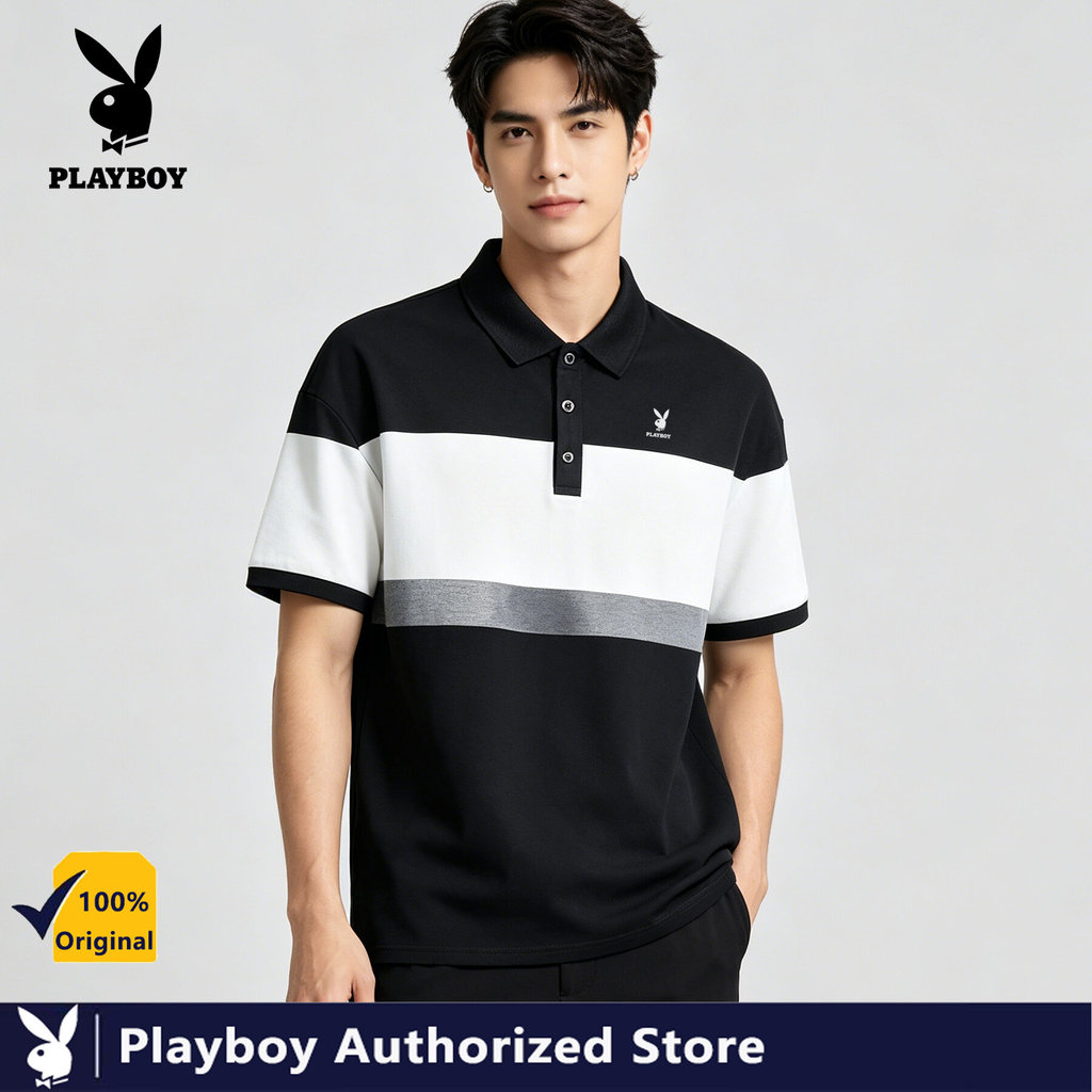 PLAYBOY เสื้อโปโลแขนสั้นผู้ชายฤดูร้อนเย็บสี Paul Casual Business