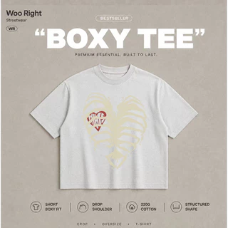 COD Woo Right Boxy crop tee เสื้อยืดผู้ชาย โอเวอร์ไซส์ เสื้อยืดผู้ชาย แขนสั้น คอกลม กระดูกสีขาว เ เสื้อแฟชั่น ใส่สบาย