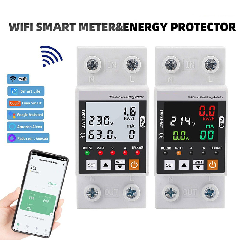 TUYA Smart Life เติมเงิน WiFi สมาร์ท Earth Leakage ป้องกันแรงดันไฟฟ้า Circuit Breaker Power kWh Meter