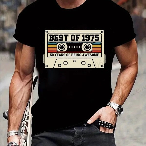 Best 50th Anniversary Clothes 1975, เสื้อยืด Retro Cassette 1975, Vintage 50th Anniversary for Women