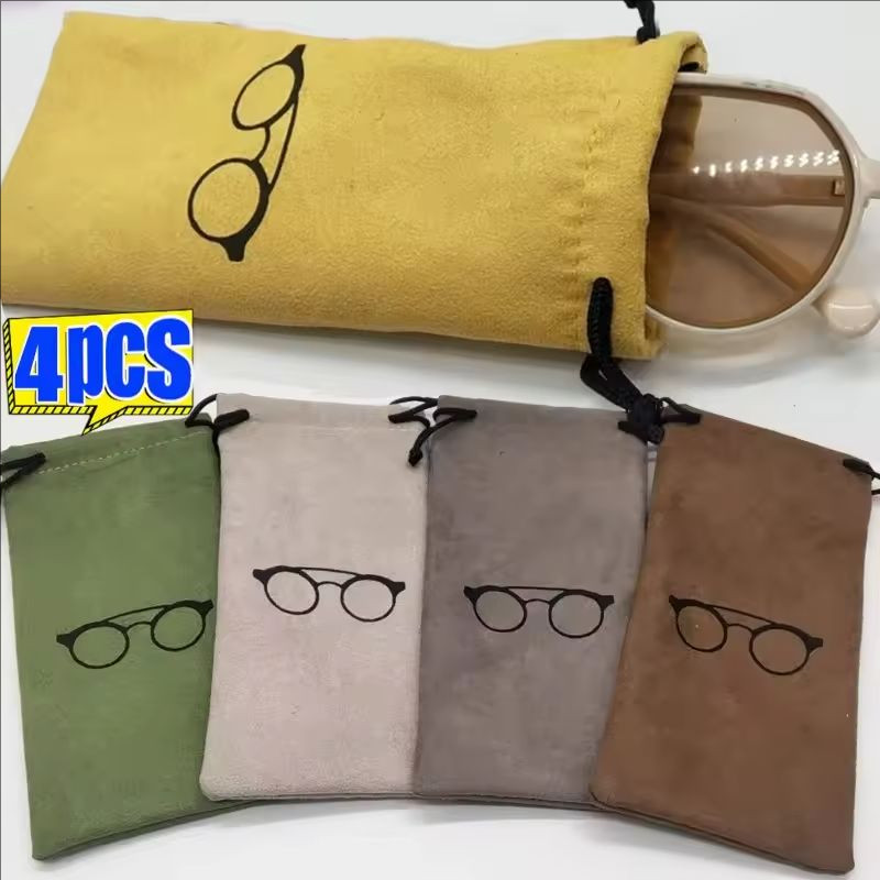 1/2/4PCS - แฟชั่น Flocked ผ้าแว่นตากระเป๋าผู้หญิงผู้ชาย Multi-Functional แบบพกพากระเป๋า Drawstring แว่นตากระเป๋ากระเป๋า Lanyard กระเป๋า