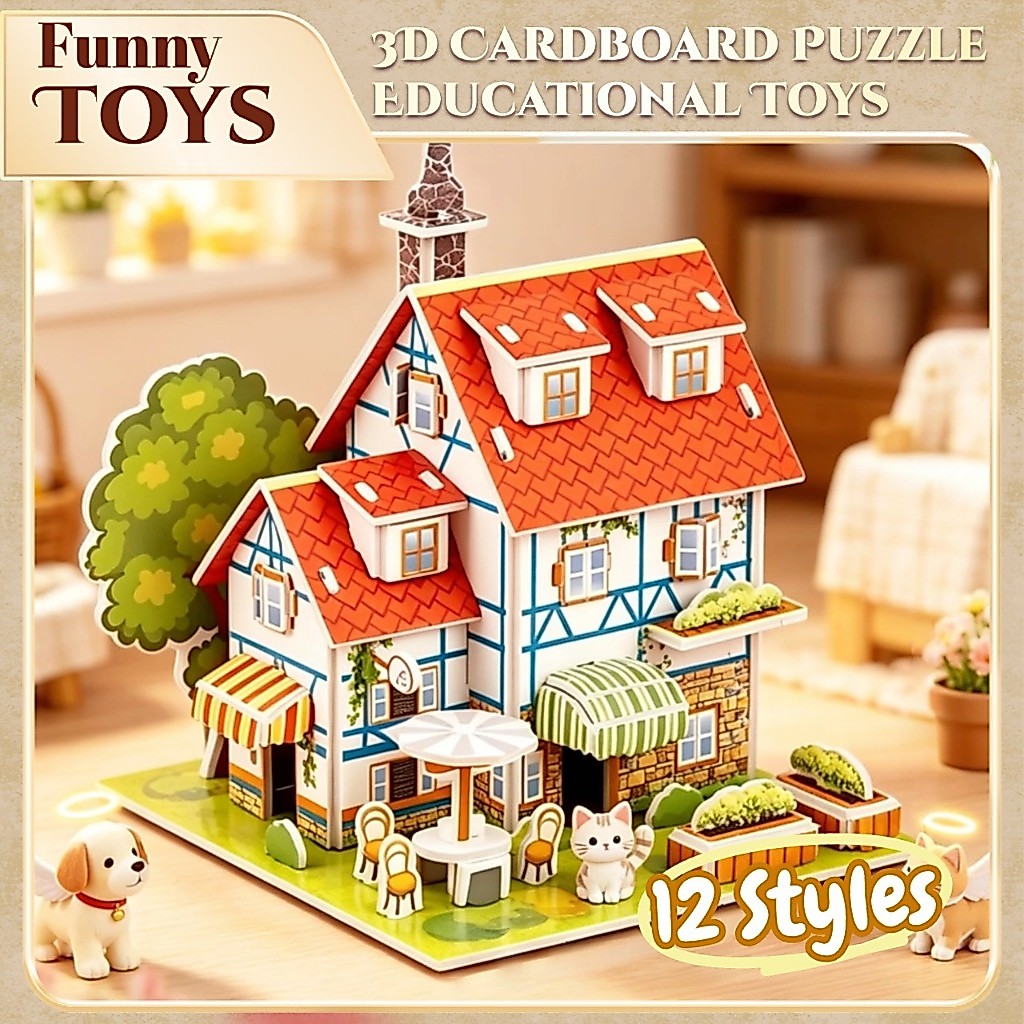 3D Puzzle Model Room Model Paper House Puzzle ของเล่นเพื่อการศึกษาและการเรียนรู้สําหรับเด็ก