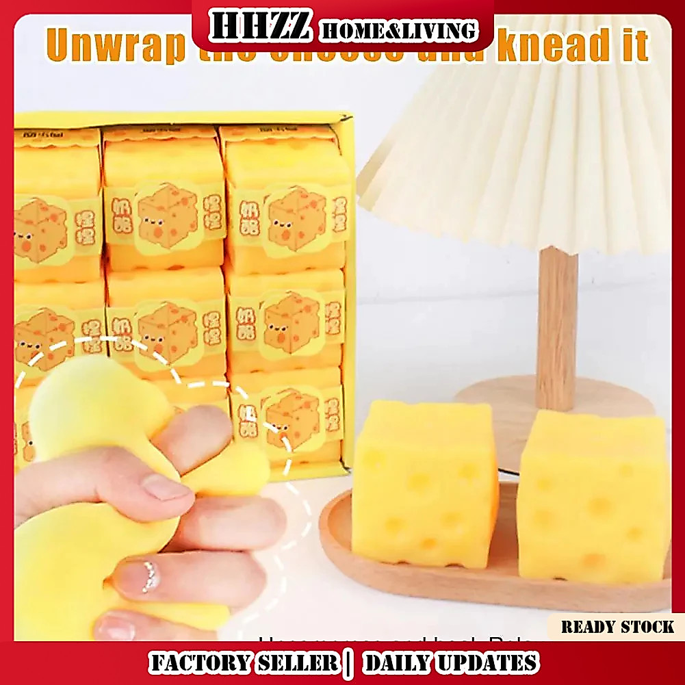 Cheese Cube Squishy ของเล่นพรีเมี่ยม Silic วัสดุของเล่นคลายเครียด ห้องนั่งเล่นเดสก์ท็อปตกแต่งสํานักงานสําหรับ Home Office Travel