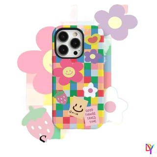 Vibrant Checkered Smiley 2-in-1 ฟิล์มกรณี Double-Layer Anti-Drop สําหรับ iPhone 17/16 Pro Max 14 Plus 13/12/11 Pro Max XS Max 7/8 Plus