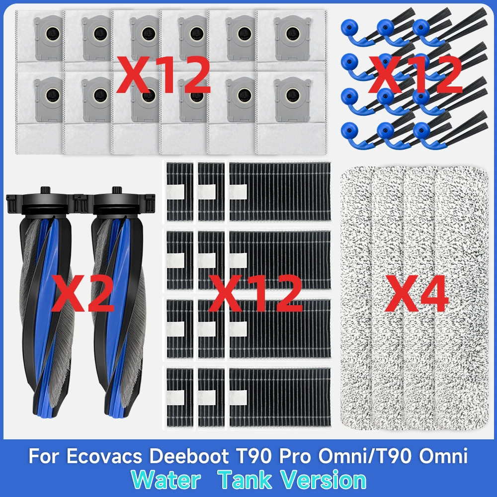Fit สําหรับ Ecovacs Deebot T90 Pro / T90 Omni-พร้อมถังน้ํา, X12 OmniCyclone, X9S Pro/ X9S Omni แปรงถุงกรอง Mop